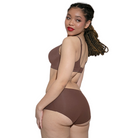 Women wearing organic cotton Mid Rise Bikini in colour coffee