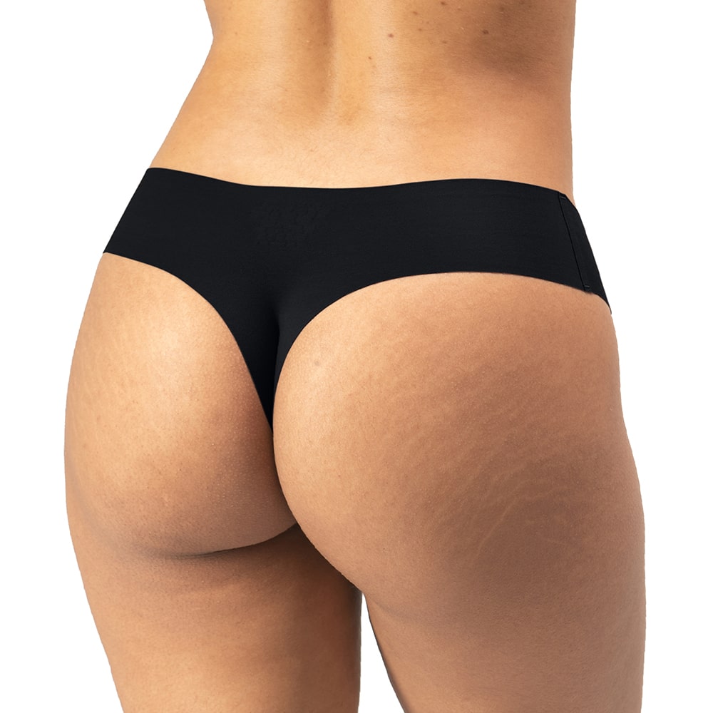 Women's Organic Cotton Low Rise Thong Underwear in color Black - Back View