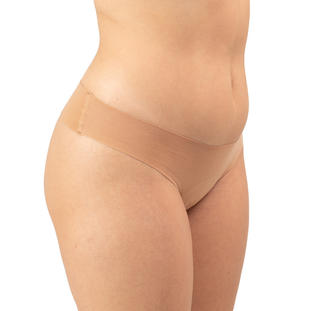 Women's Organic Cotton Low Rise Thong Underwear in color Sand - Side View
