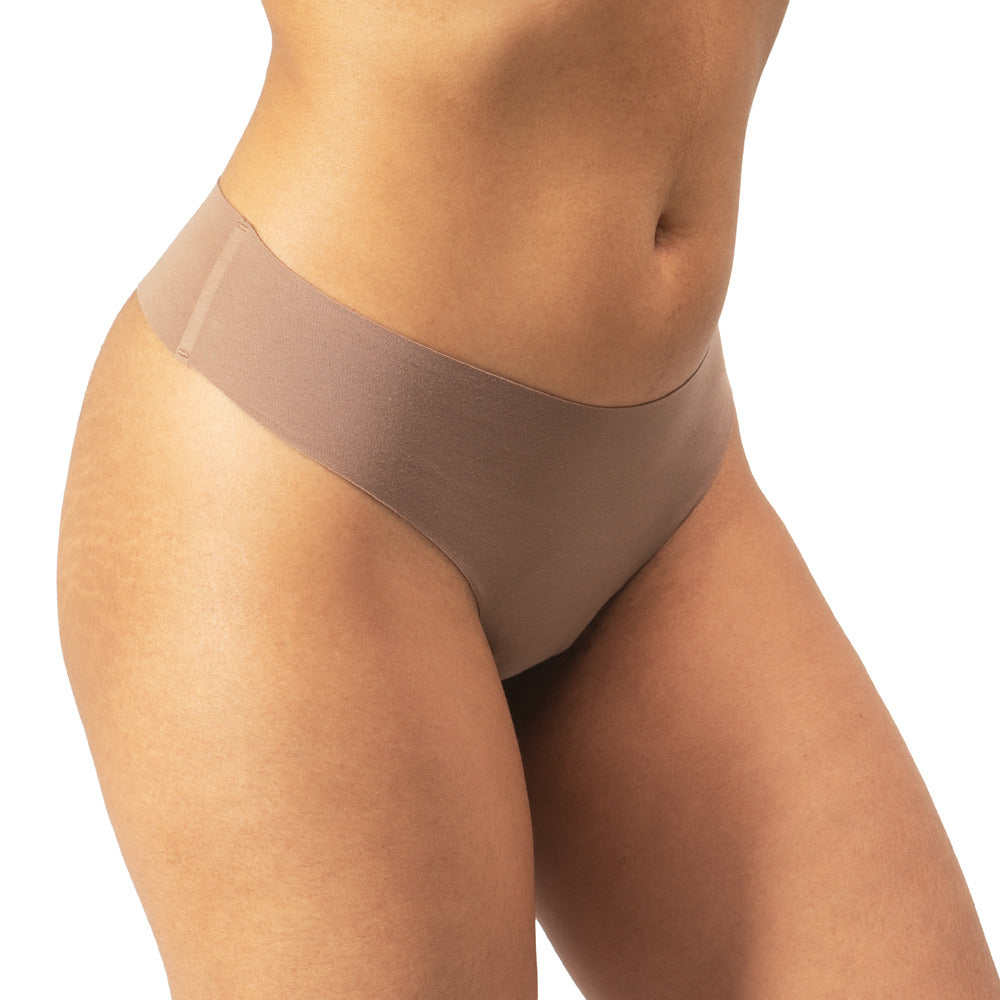 Women's Organic Cotton Low Rise Thong Underwear in color Tan - Side View