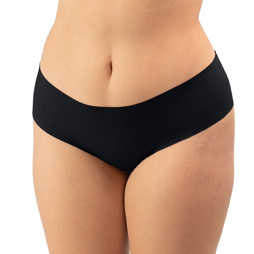 Women's organic cotton Mid Rise Bikini underwear in color black - front view