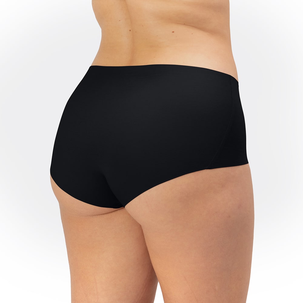 Women's organic cotton Mid Rise Bikini underwear in the color black - back view