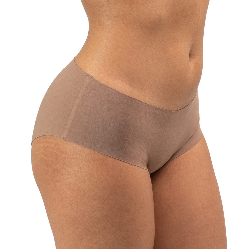 Women's Organic Cotton Mid Rise Bikini Underwear in color Tan - Side View