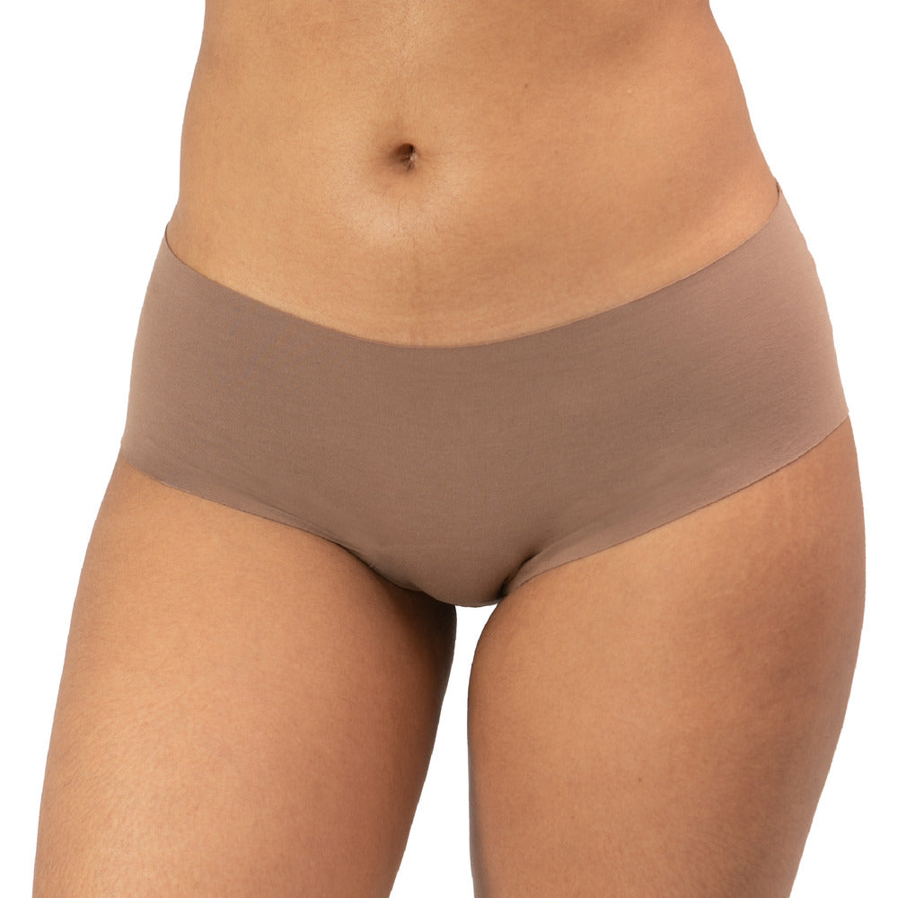 Women's organic cotton Mid Rise Bikini underwear in the color tan - front view