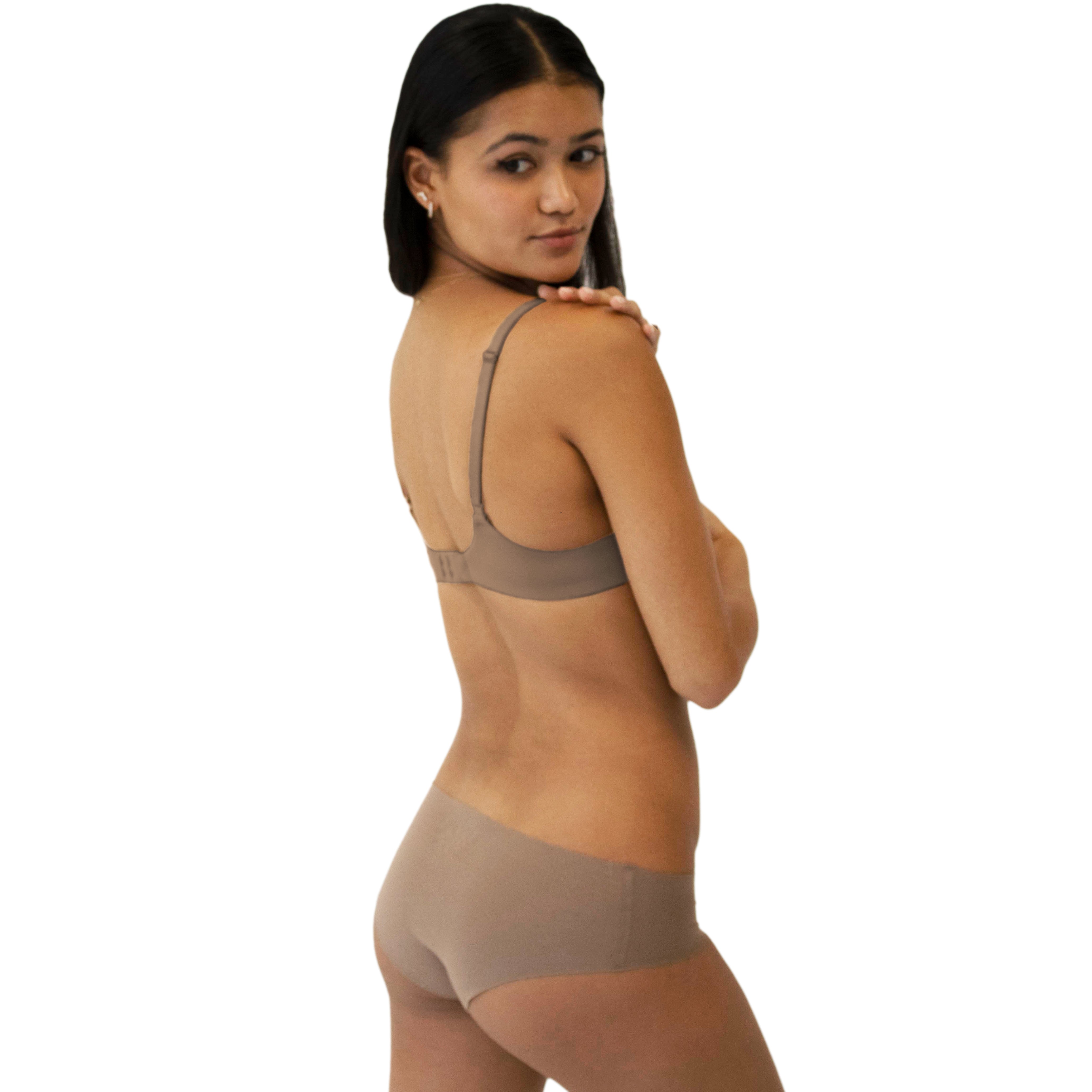Women wearing a Organic Cotton Low Rise Hipster underwear in color Tan - Side View