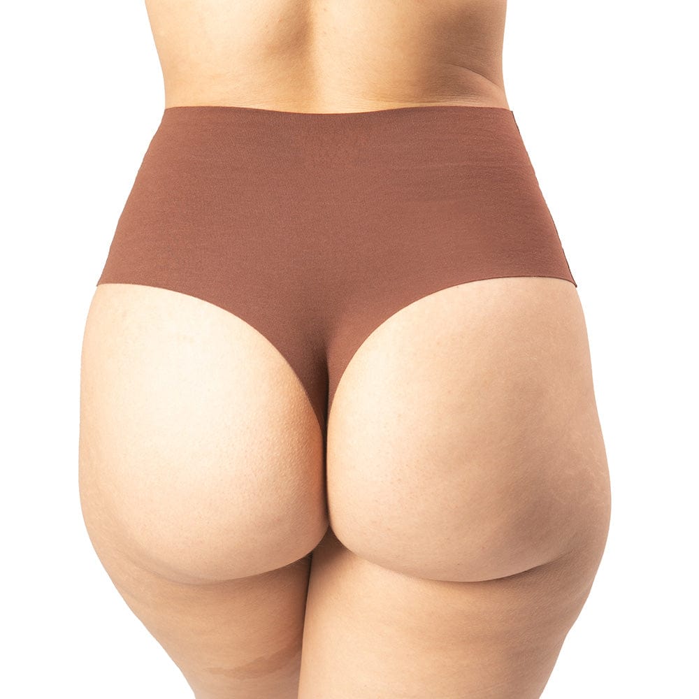 Women's Organic Cotton High Waist Thong seamless underwear in color Mocha - Back View