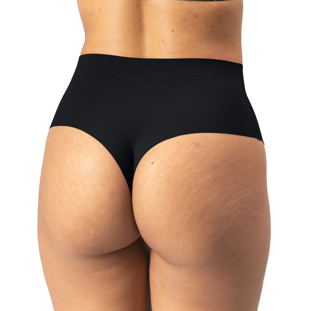 Women's High Waist Thong organic cotton seamless underwear in the color black - back view