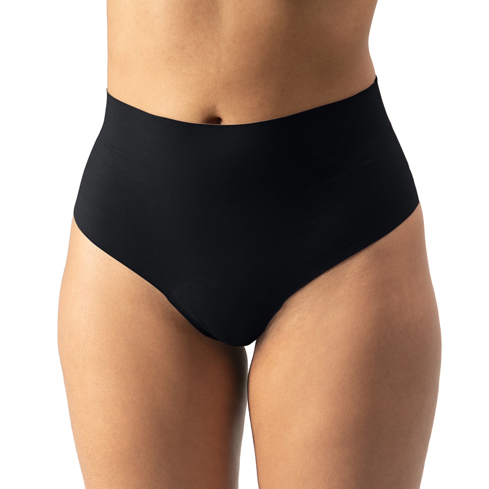 Women's High Waist Thong organic cotton underwear in the color black - front view