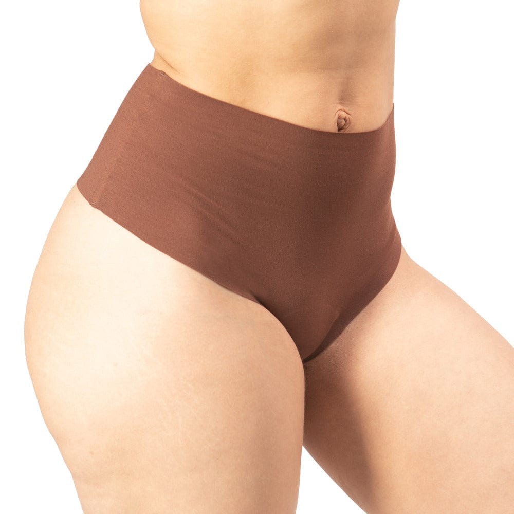 Women's Organic Cotton High Waist Thong seamless underwear in color Mocha- Side View