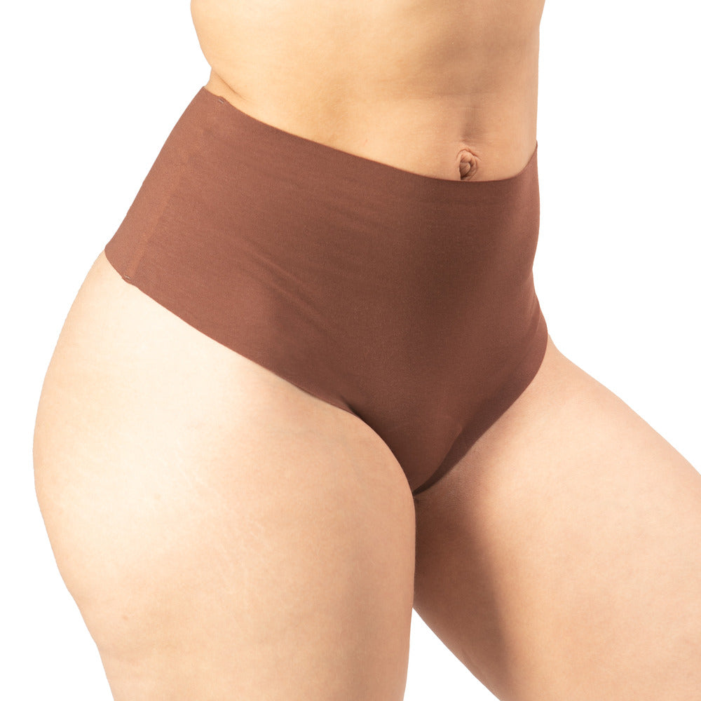 Women's High Waist Thong organic cotton underwear in the color mocha - side view
