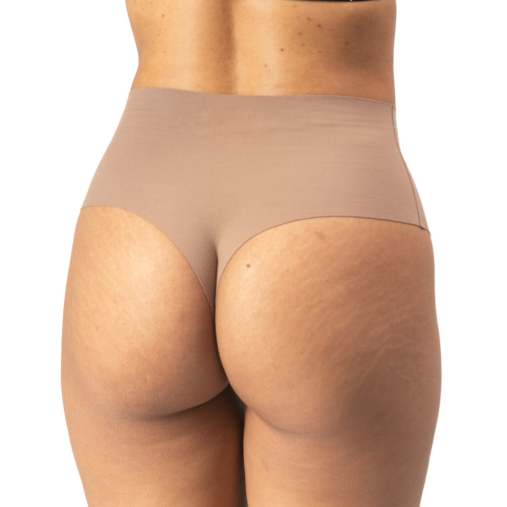 Women's High Waist Thong organic cotton underwear in the color tan - back view