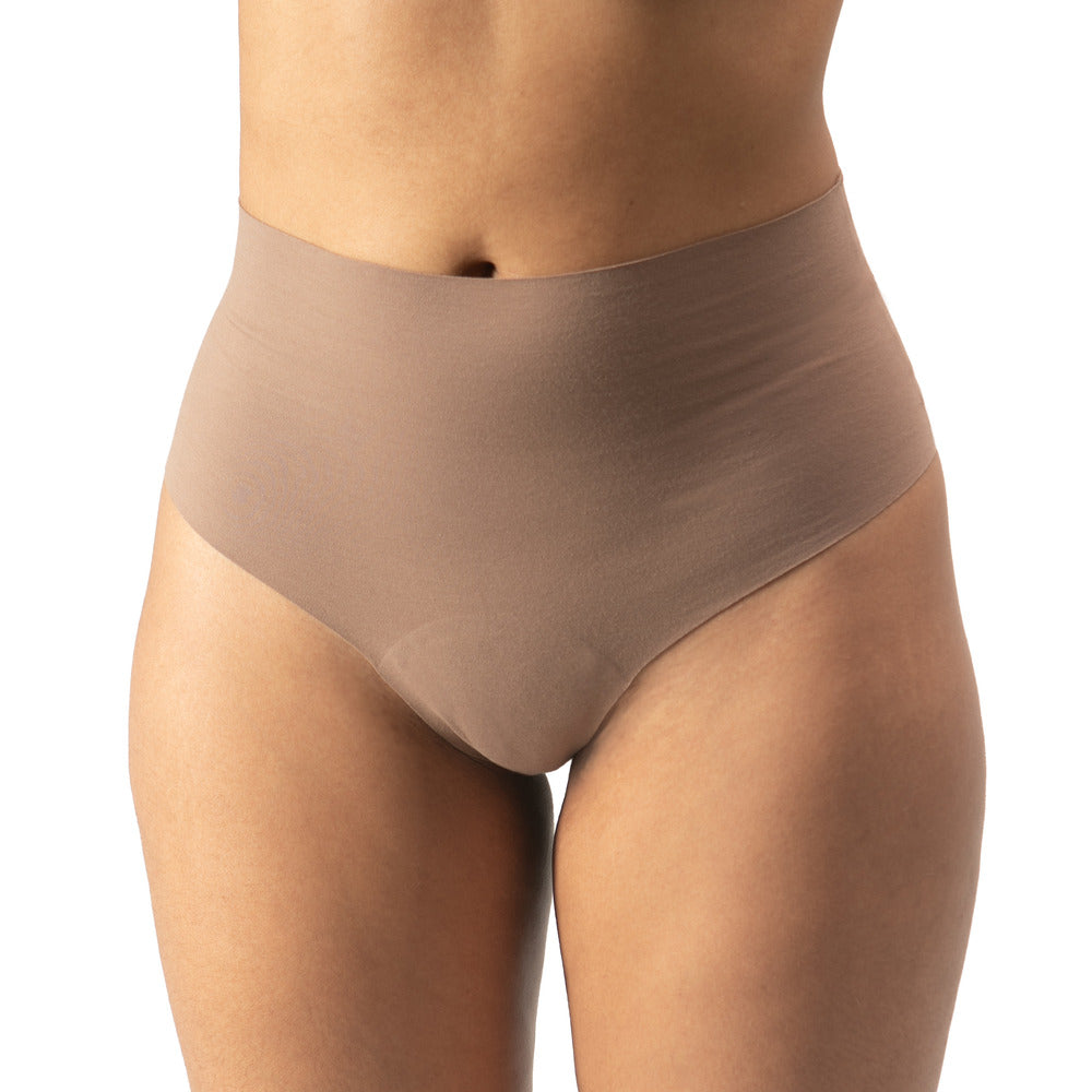 Women's High Waist Thong organic cotton underwear in the color tan - front view