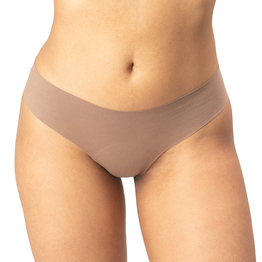 Women's Organic Cotton Low Rise Thong Underwear in color Tan - Front View