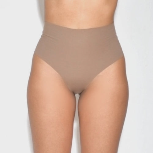 Women's Organic Cotton High Waist Thong underwear in color Tan - Video